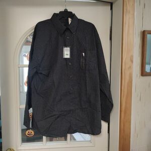 New Van Heusen Black  Checked Long Sleeve Button Down Shirt Size Men's XL Tall
